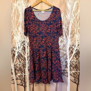 LuLaRoe 2X Nicole Geometric Patterned Navy & Red Dress